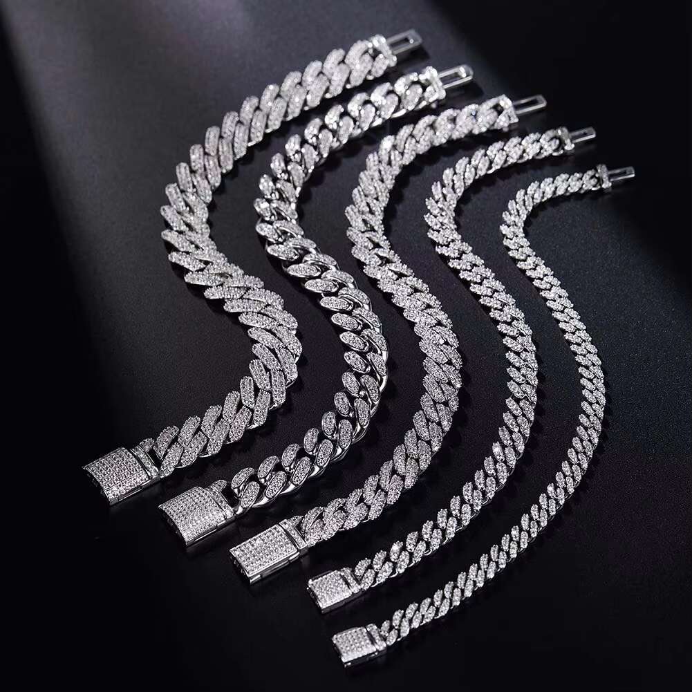 RINNTIN SMN Fine Jewelry Moissanite Necklace Jewellery Cuban Link Chain 925 Sterling Silver DE Color Moissanite Chain
