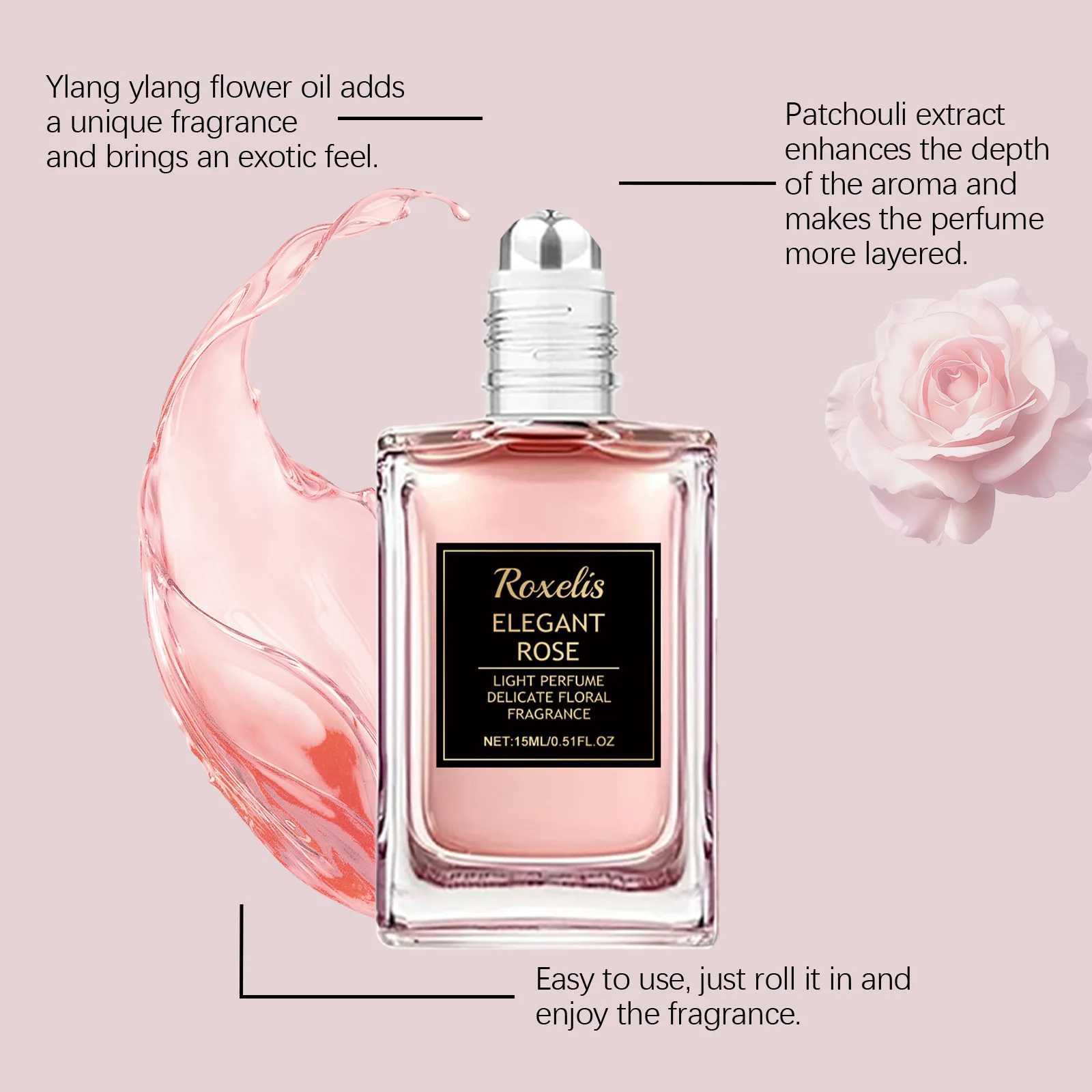Roxelis 15ml Rose perfume Drum pheromone Charming floral fragrance Long lasting fragrance Elegant lady romantic dating perfumeXJ250409