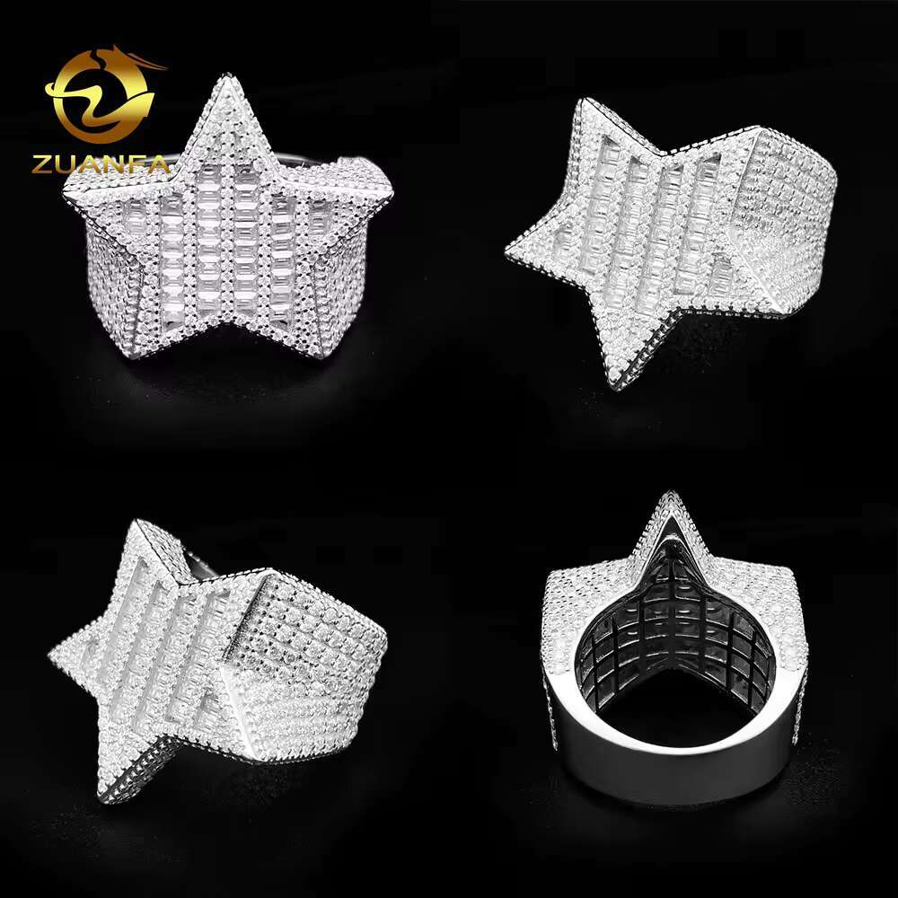 Wholesale GRA Certificate Hiphop Men Women Fine Jewelry Iced Out 925 Sterling Silver VVS Moissanite Diamond Star Ring