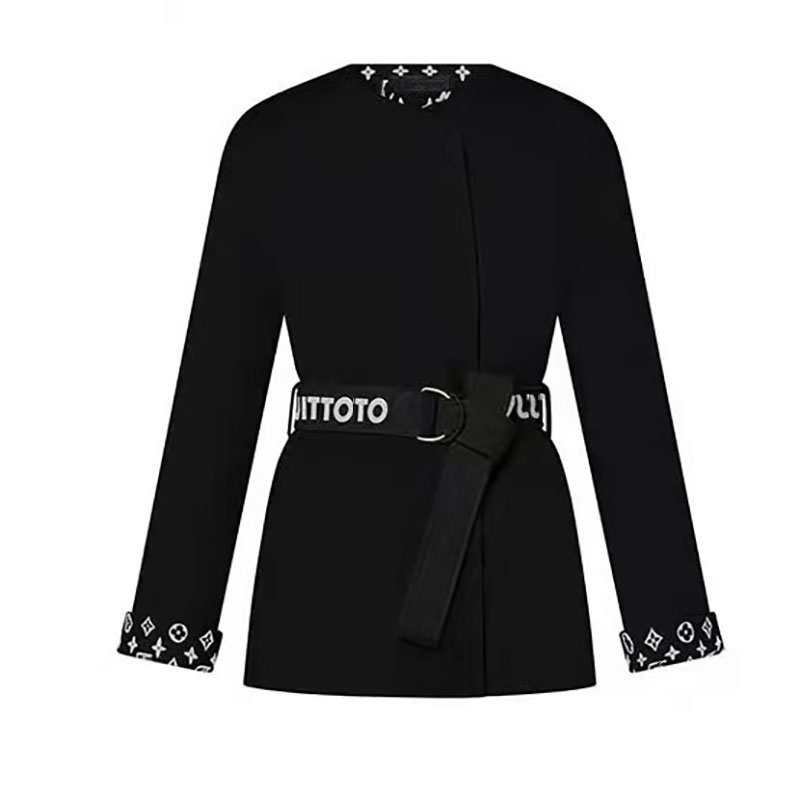 2025 Designer New High-End Fashion Classic Medium-Length Round-Neck Printed Wool Blazer Coat Asian Sizes S-L