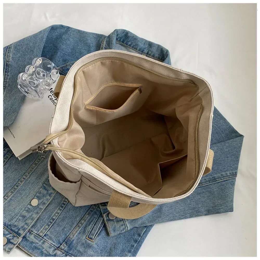 Fashion Retro Versatile Canvas Tote Bag Leisure Student Shoulder Bags Portable Handbag With Zipper For Women 2025