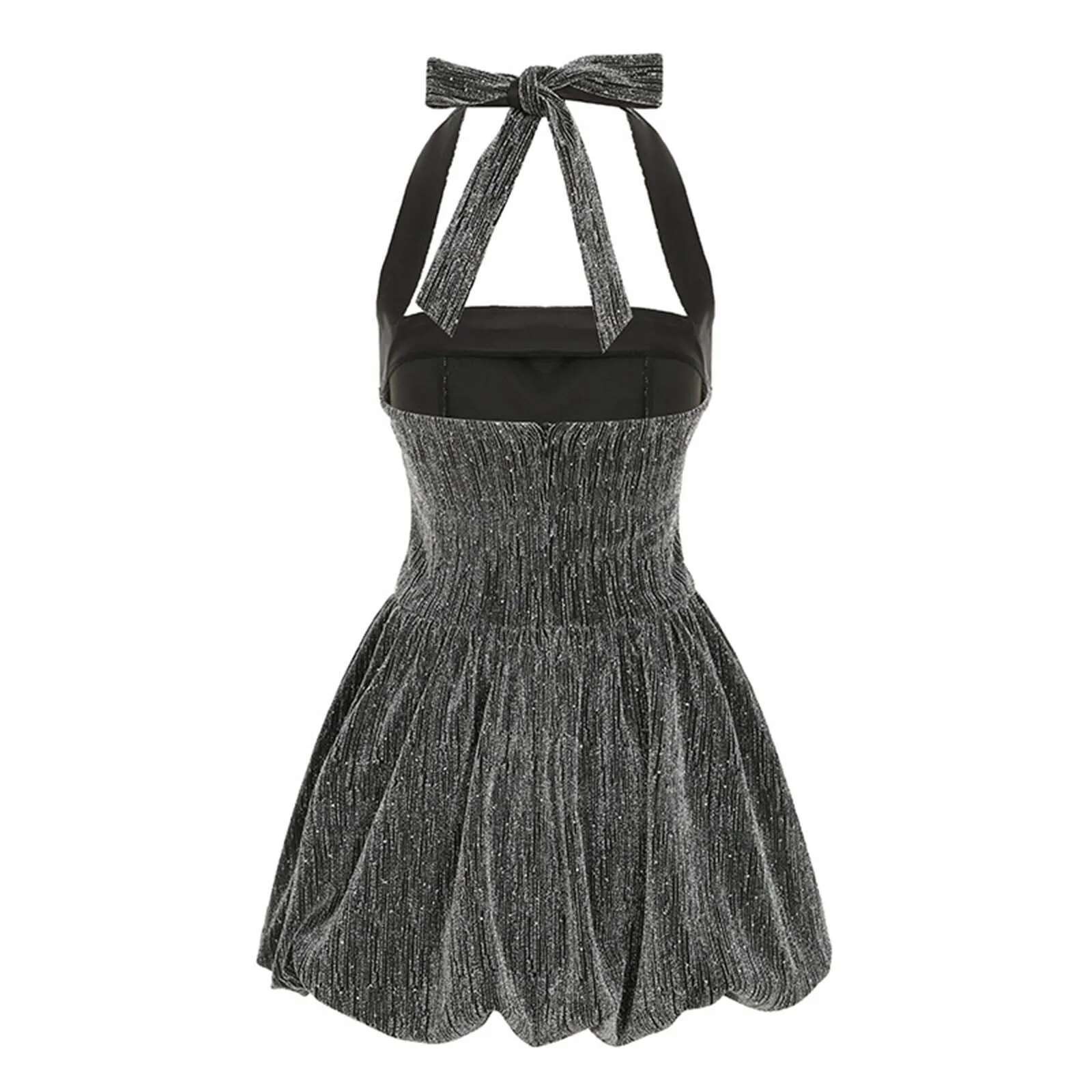 Dongdumaoyi Sexy Halter Evening Party Dress Club Fashion Elegant Bright Silk Backless Slim Fit Pleated Bubble Dresses Spring Summer