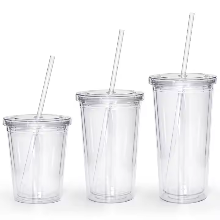 12oz 16oz 24oz snow globe acrylic tumblers double walled pre-drilled plastic cups with lid straw DIY clear drinking beverage cup customize logo