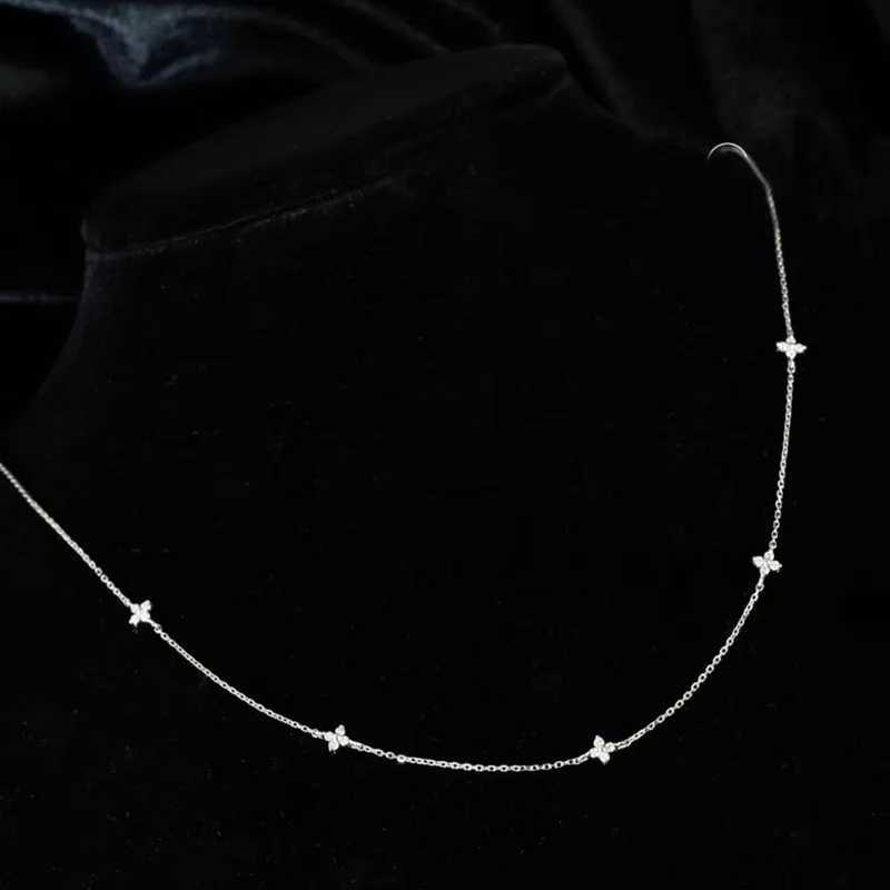 925 sterling silver plated 18K gold sparkling zircon flower necklace suitable for womens exquisite party jewelry gifts Y250408