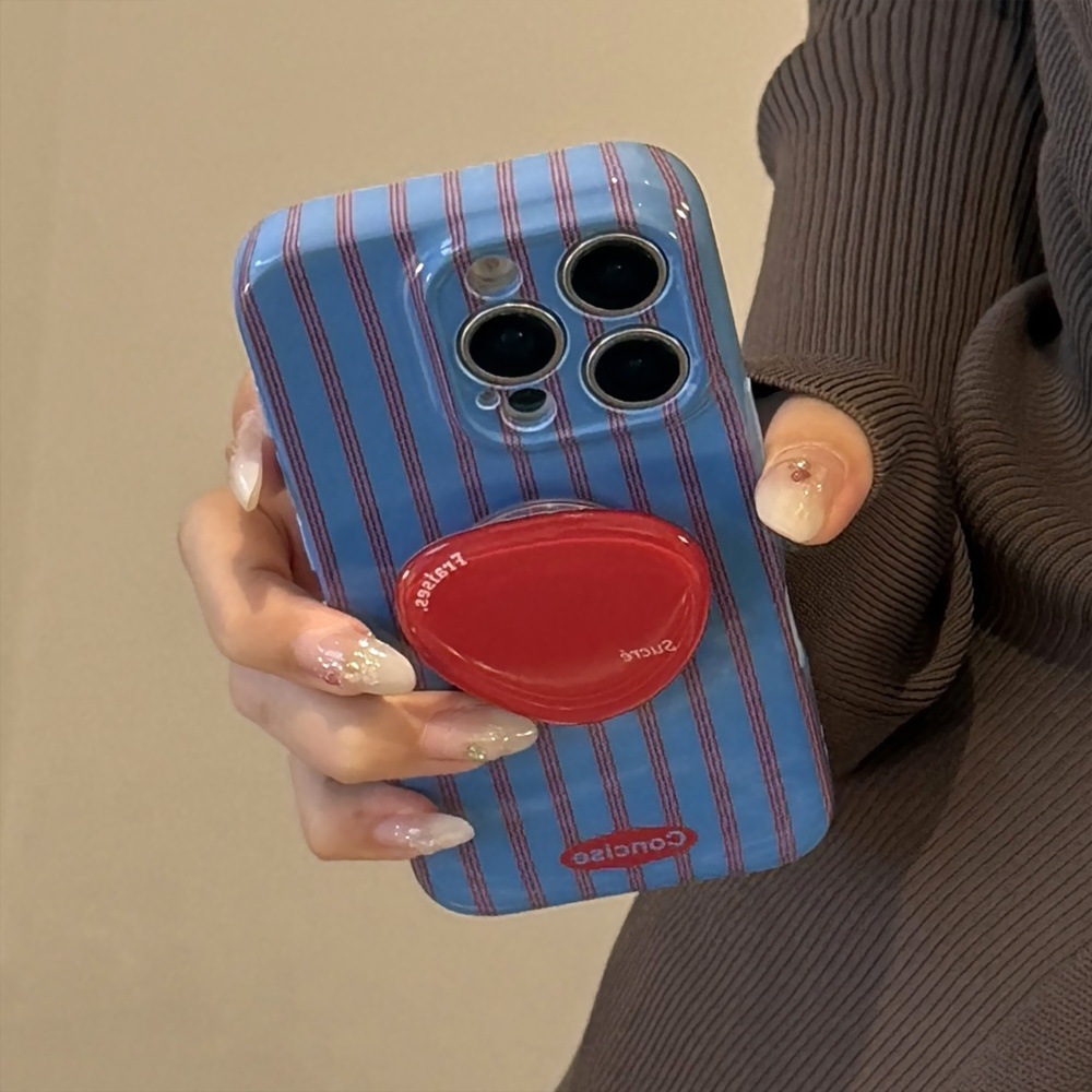 Blue and Red Striped Phone Case Compatible with iPhone 17/16 Pro Max Niche Simple Stand Case iPhone 15/14 Pro