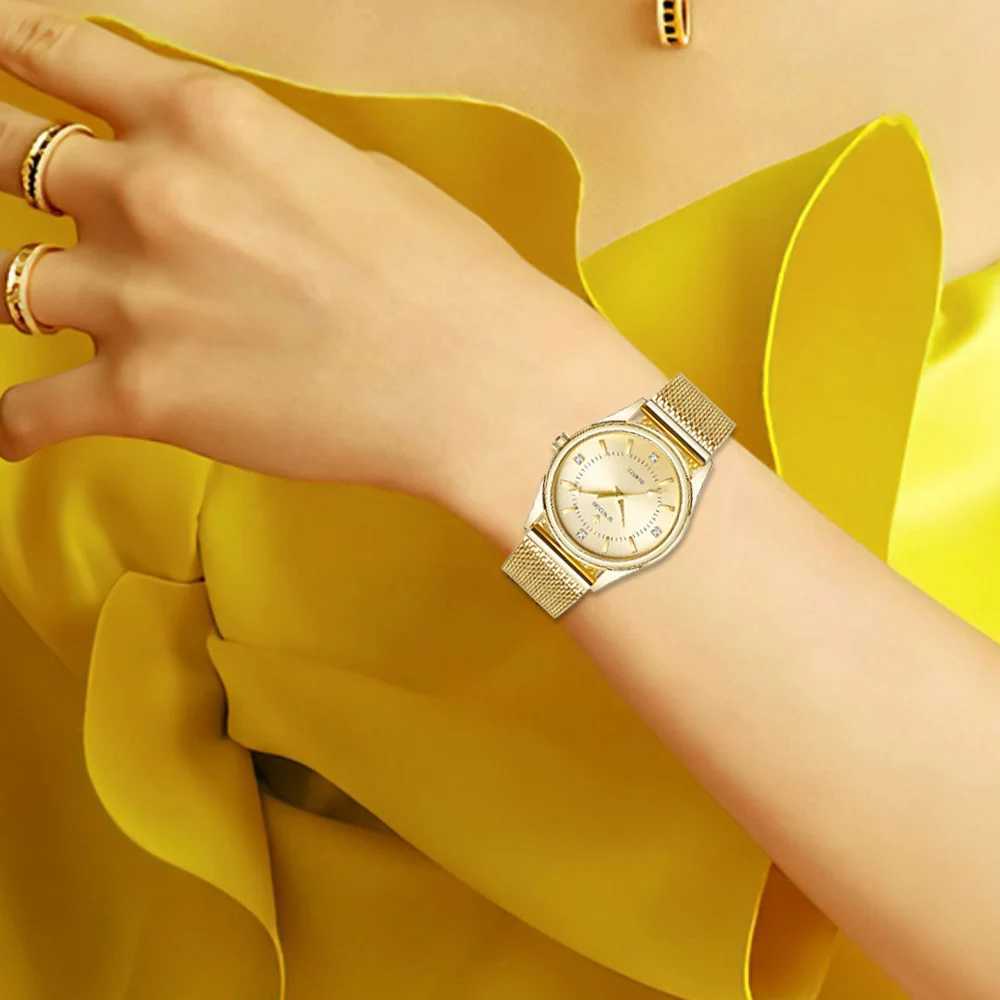 WWOOR Luxury Brand Dress Gold Watch Womens Elegant Diamond Quartz Watch Womens Steel Mesh Watch Zegarek DamskiXJ250408