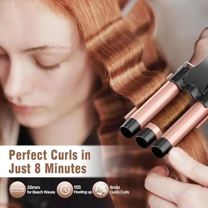 BESTOPE PRO Waver Iron - 3 Barrel Crimper Iron, 5 In 1 Curg Set, Fast Heating Up Hair Wand With 2 Clips, Cr