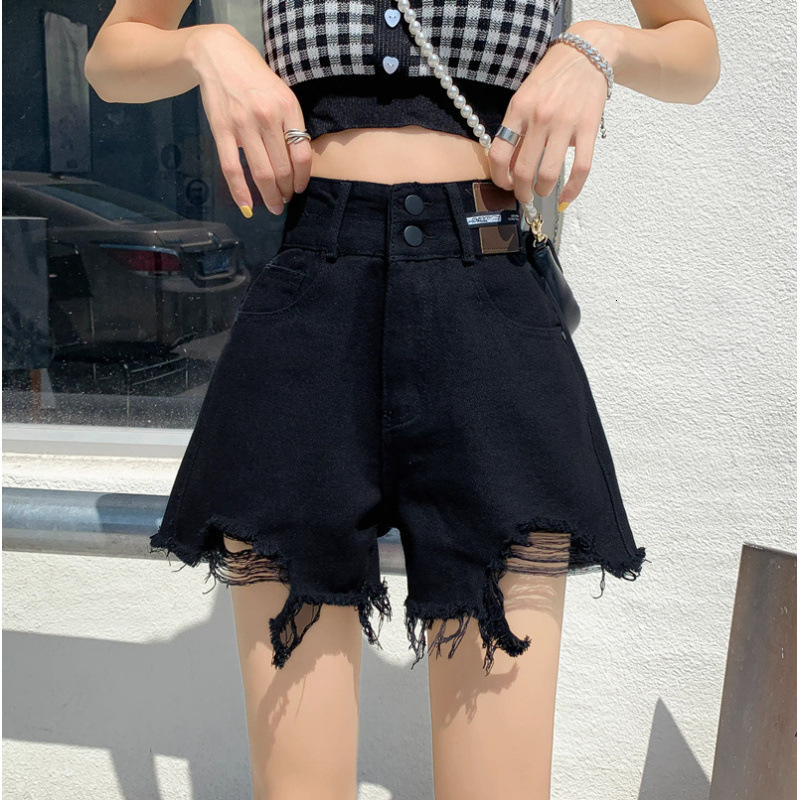 2025S Designer Shorts For Women Black Ripped Wide Leg Denim Shorts For Women In Summer New Plus Size High Waisted A Line Fringed Hot Pants Ins Trend B