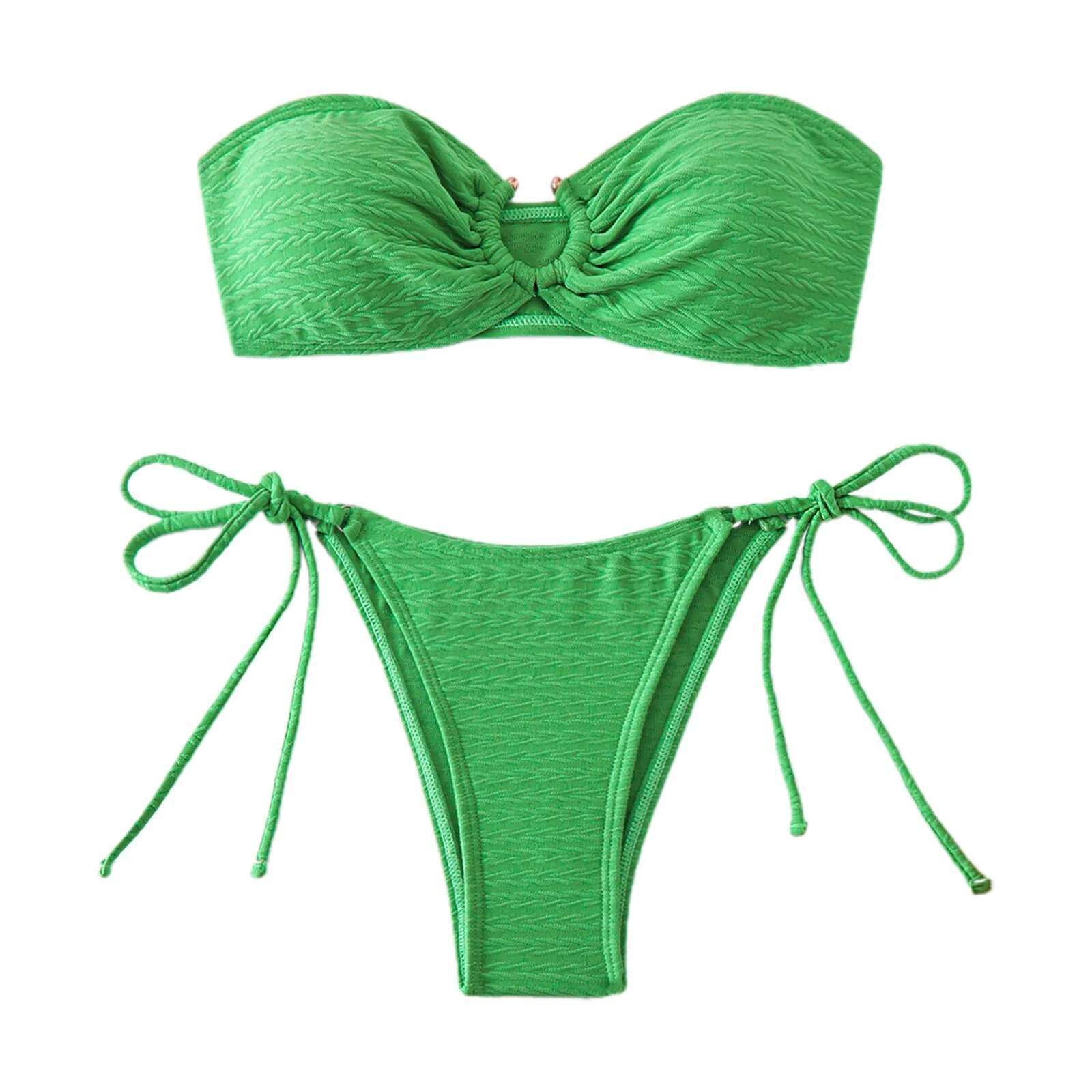 Dongdumaoyi Sexy Micro Bandeau Bikinis Sets Two Pieces Swimsuit Green Swimwear Female Thong Brazilian Biquini Beach Wear Bathing Suit