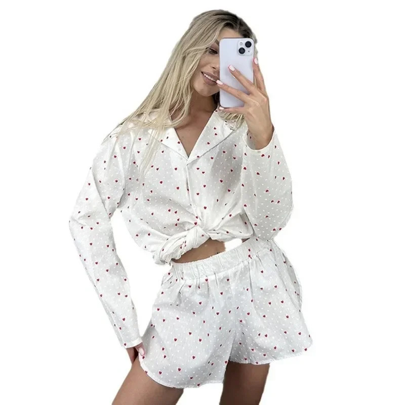 Love Printed Pajama Set for Europe and America Summer Fashionable Casual Shorts Comfortable Womens Pajamas 250409