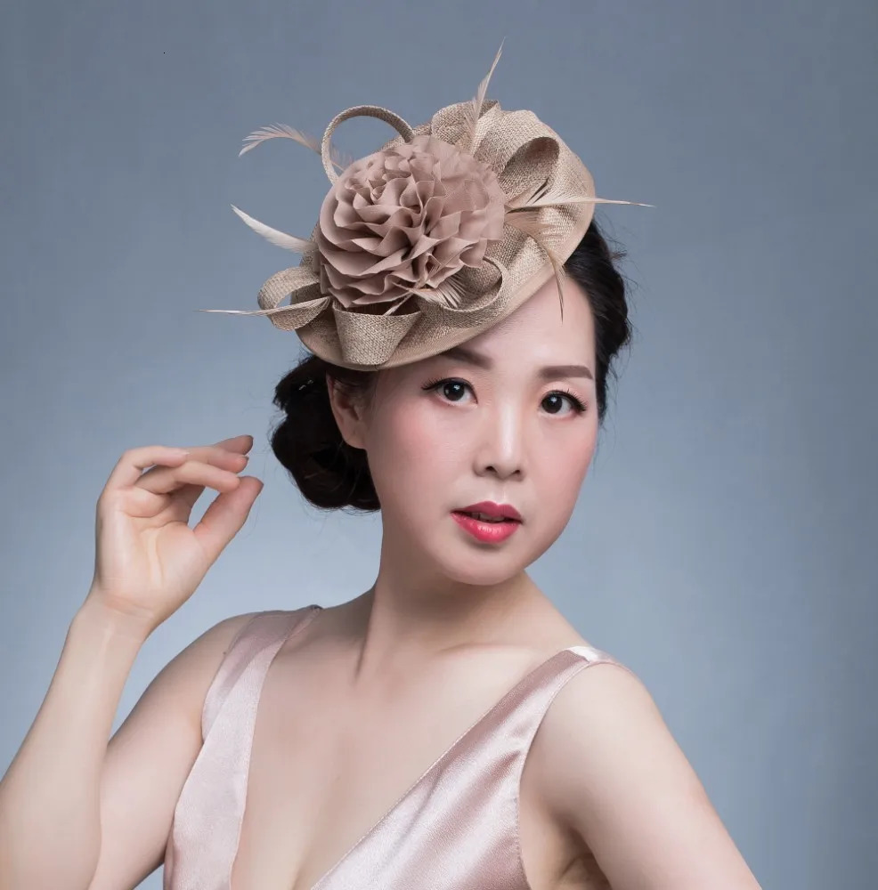 Women Chic Fascinator Hat Cocktail Wedding Party Church Headpiece kentucky Headwear Feather Hair Accessories Sinamay Fascinators 250409