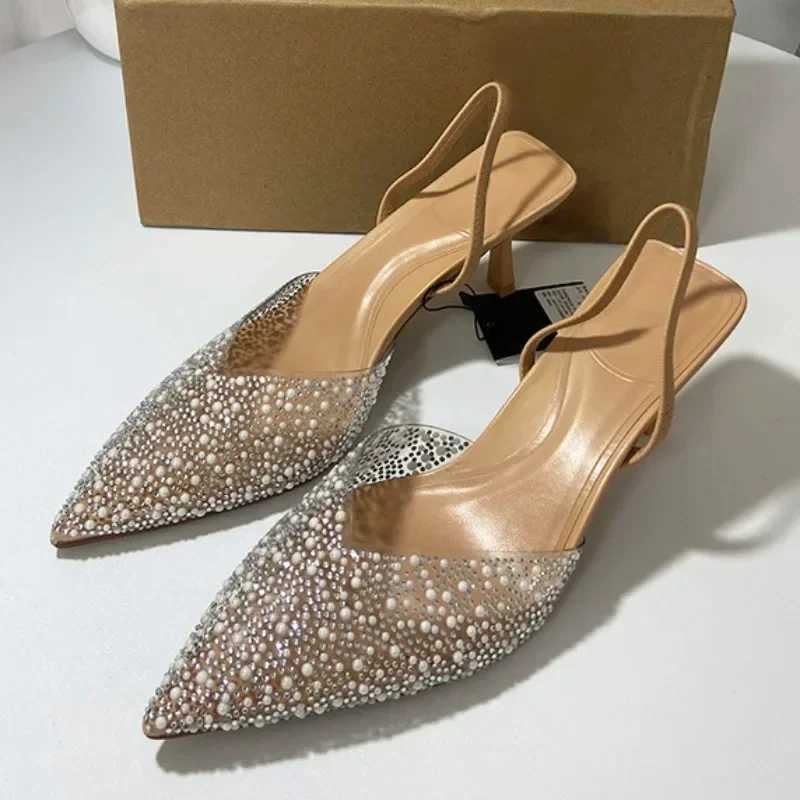 New Arrival 2025 Summer Womens High Heel Sandals Transparent Dot Toe Elegant Womens Fashion Shoes Pearl Decorative Strap Sandals T250409