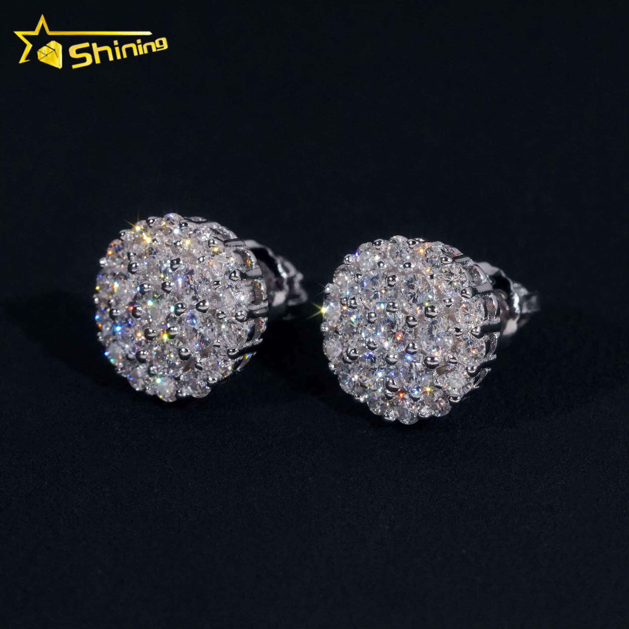 Pass Diamond Tester GRA Certified Stocks VVS Diamond Fully Iced Out 925 Silver Jewelry Moissanite Stud Earrings