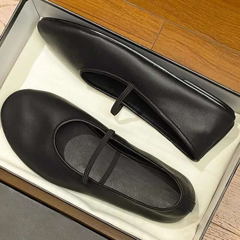 Round Toe Mary Janes For Women Elastic Band Solid Color Shallow Flat Female Concise Designer New Brand Girls Shoes