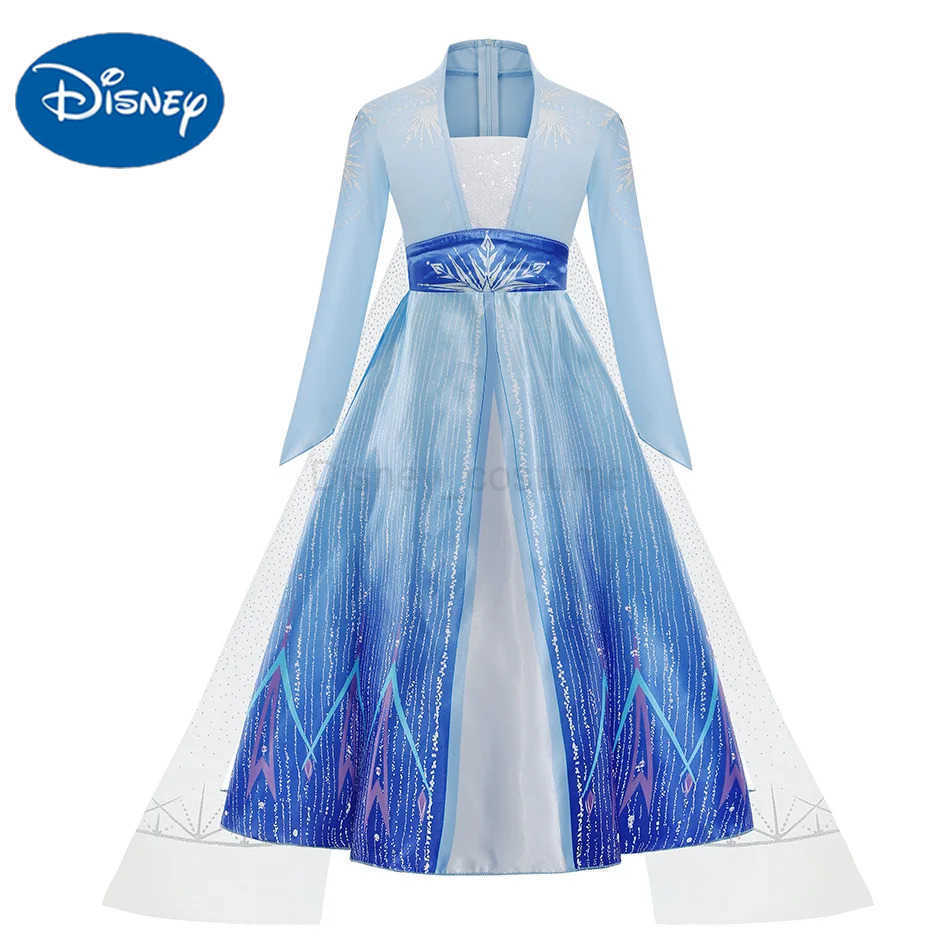 Disney Elsa Girls Birthday Party Dress Blue Long Sleeve Carnival Dress Childrens Princess Dress X2504081