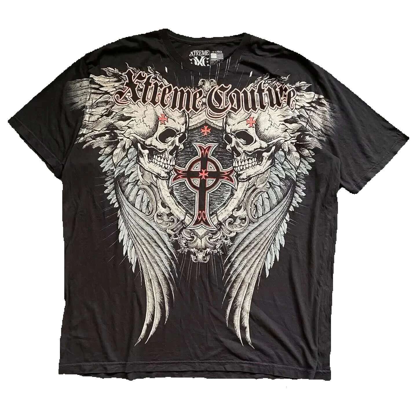 Xtreme Y2K New American Street Retro Gothic Skull Print Short Sleeve Men's Hip Hop Haruku Punk Oversized Cotton Blanket T-shirt