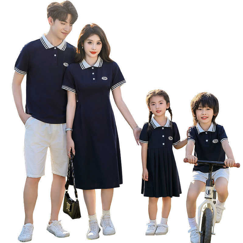 Parent child clothing 2024 summer new full home high-end family polo shirt short sleeved mother daughter waist slimming dress S2548