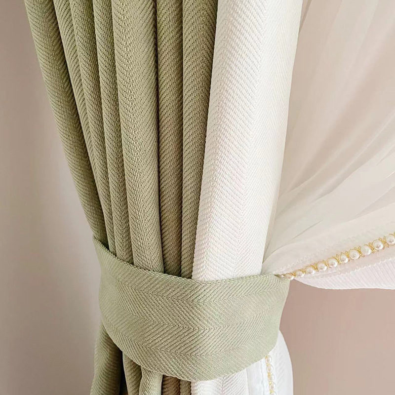 C352 Japanese style chenille herringbone curtain living room bedroom bay window balcony shading study net celebrity new finished product wholesale