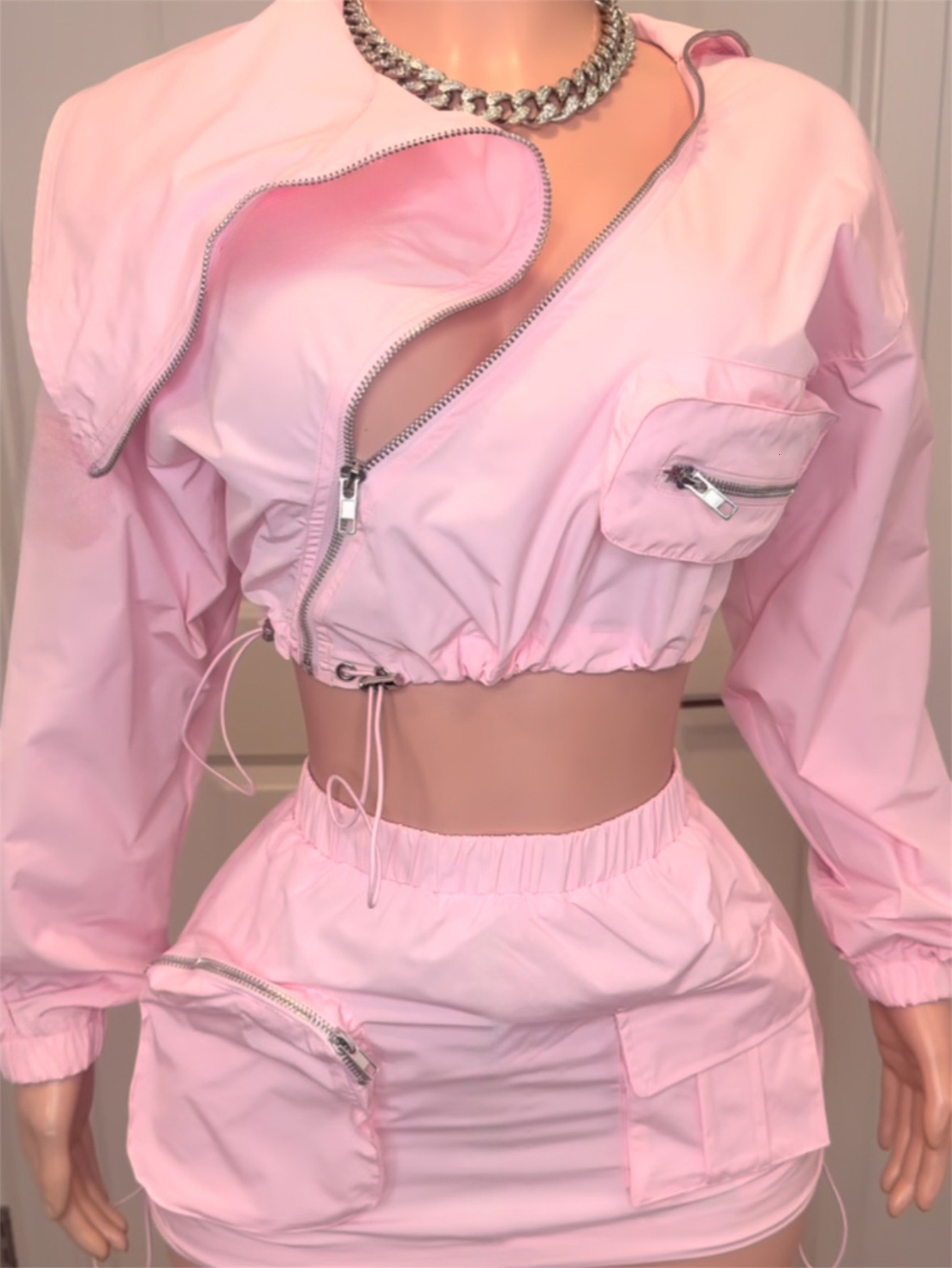 2025S Designer Women S Summer New Slim Fit Solid Color Workwear Zipper Spicy Girl Long Sleeved Jacket Hip Hing Short Skirt Set