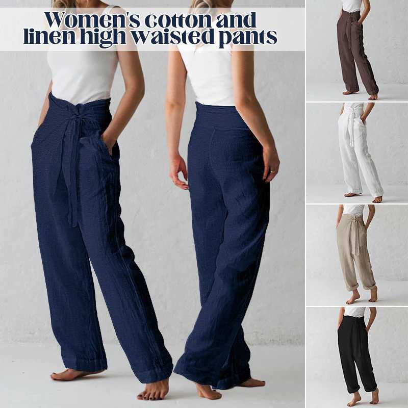 Womens spring summer cotton linen lace womens wide leg pants retro Ele literature harem mens Y2k pantsXJ250403