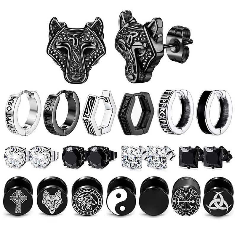 1Pair Gothic Viking Rune Stud Earrings For Women Men Stainless Steel Cubic Zirconia Rock Punk Piercing Jewelry Z250408