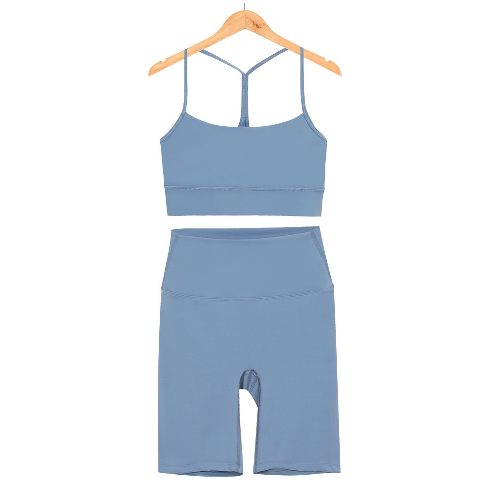 Women's yoga wear set five-point Y sports set vest underwear Women's fitness nude bra Beauty back Yoga wear running set