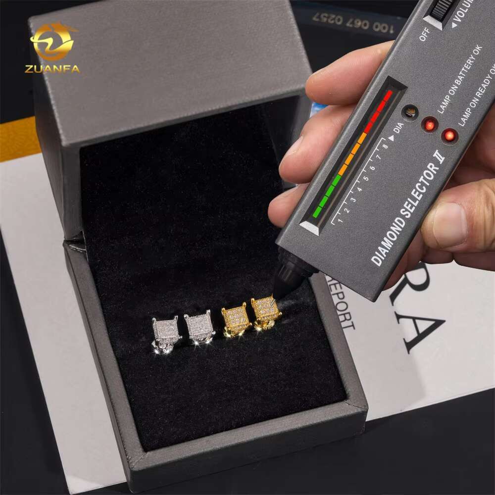 Iced Out Jewelry 925 Sterling Silver Square Shape Hip Hop Mmoissanite Diamond Earrings