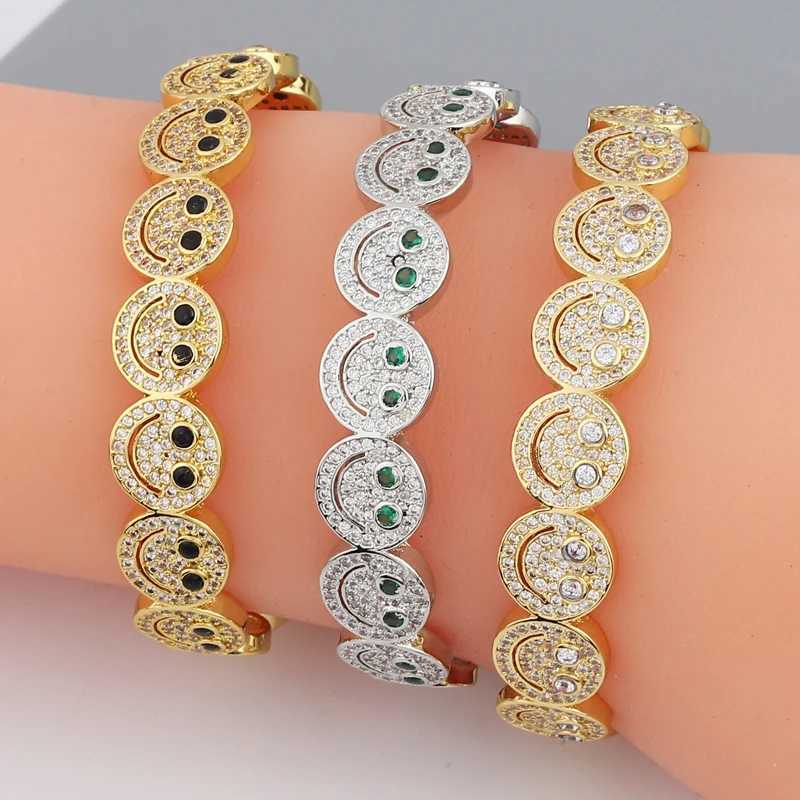 New Simple Smile Bracelet Copper Gold Plated Cubic Zirconia Round Smile Cuff Bracelet Wens Classic Party GiftC250408
