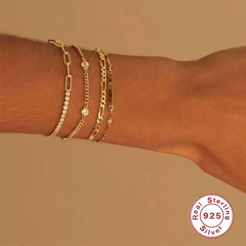 LENNIK Cubic Zirconia 18K Gold Color Tennis Bracelet For Women Girls 925 Sterling Silver Trend Chain Bracelet Jewelry Party Gift