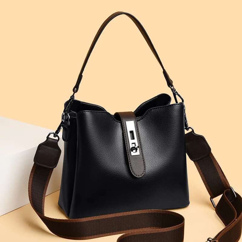 High Quality Oil Wax Leather Bucket 2024 Handbag Women Large Capacity Shoulder Fashion Lock Catch Crossbody Bag Tote
