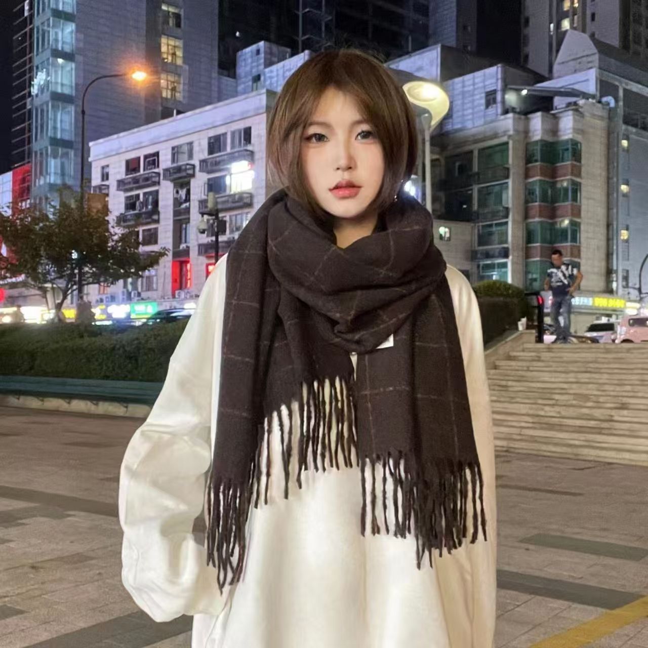 T443 Korean atmosphere scarf female classic plaid British style fashion all-match long autumn and winter warm shawl