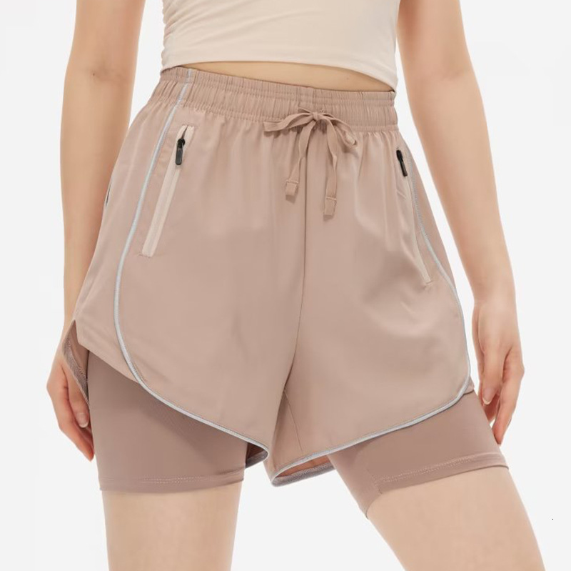 2025S Women s Designer Shorts High Waist Double Layer Sports Quick Drying Running Hot Pants Imitation Two Piece Fitness Pants Bicycle Long Lined Beach