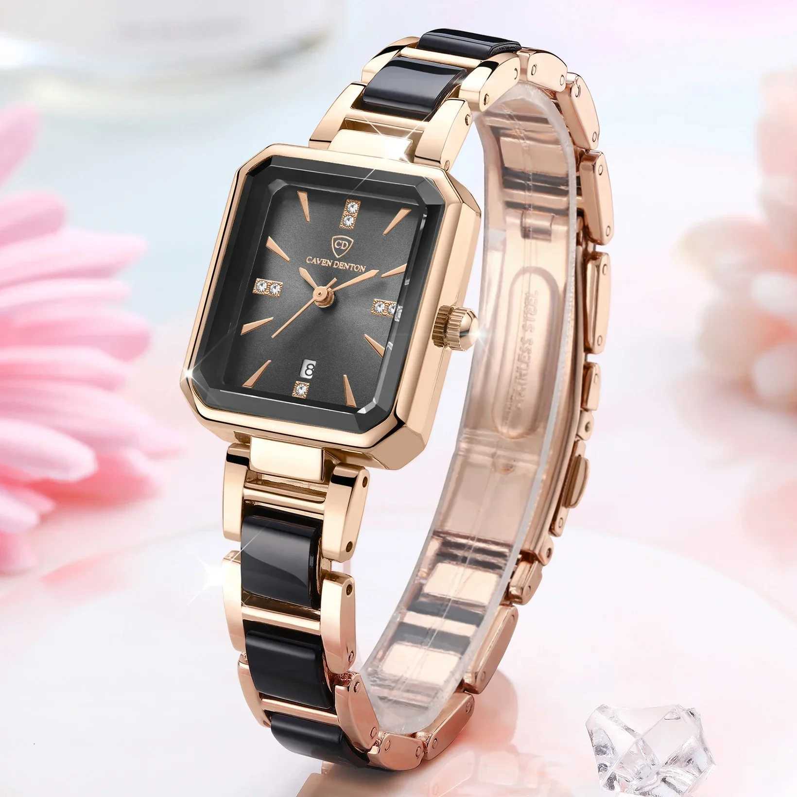 2024 Ceramic Elegant Womens Watch Luxury Brand Waterproof Square Black Womens Watch Relogio FemininoXJ250408