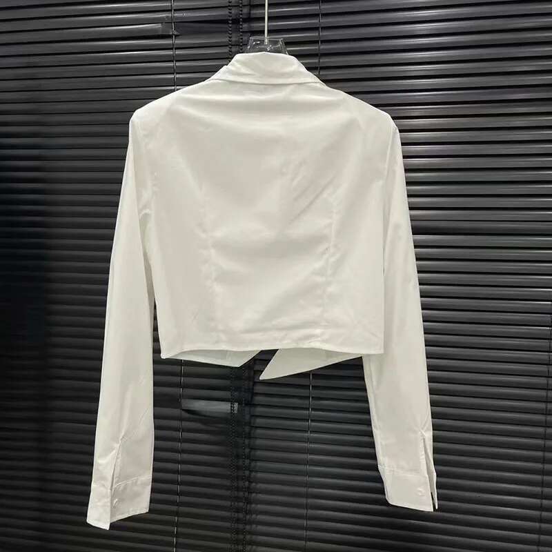 DEAT Fashionable Personalized Pin Design Solid Color Shirts For Women 2024 Autumn New Items Lapel Long Sleeve Blouse 11A01502