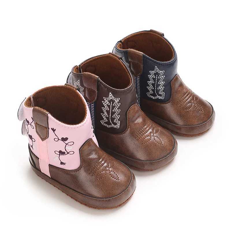 Winter autumn baby shoes Western denim midsole boots baby shoes girls PU printed soft sole non slip casual walking shoes X250409