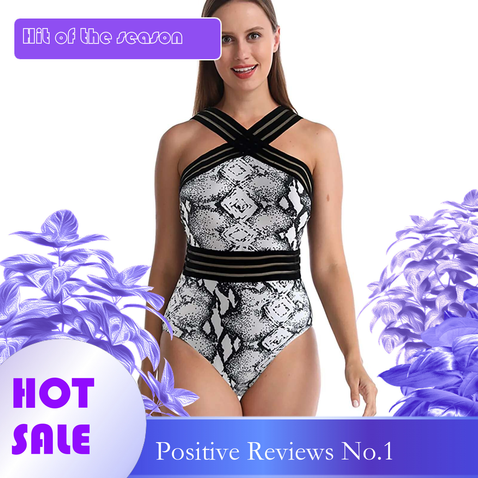 Dongdumaoyi Women Bodysuit Swimsuits Summer One Piece Swimwear For Lady High Neck Bandage Cross Back Padded Up Swimming Suit