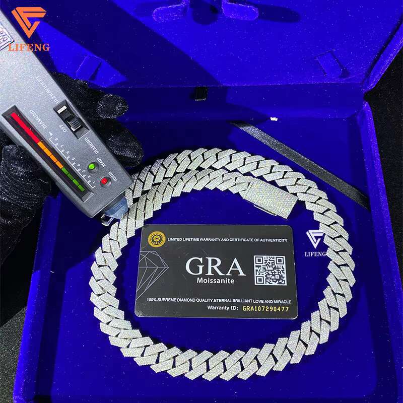 Luxury 13mm 15mm Moissanite Cuban Chain Miami VVS Miossanite Diamond Rose Gold Cuban Link Chain 925 Sterling Silver Necklaces