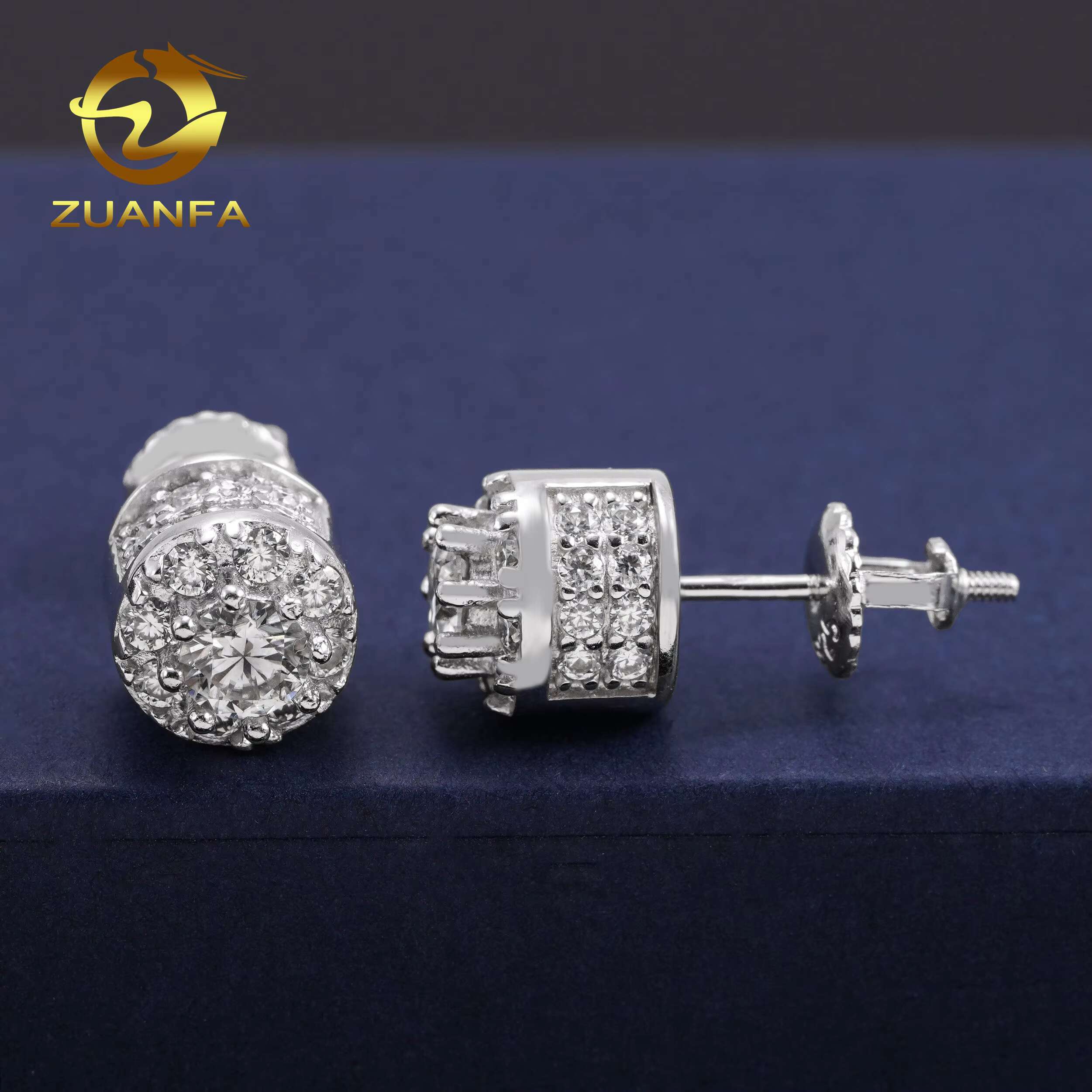 Wholesale Pass Diamond Tester Hot Selling Fine Jewelry Men Women Earring 925 Sterling Silver Hiphop VVS Moissanite Stud Earrings