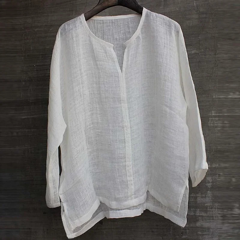8 Colors Linen Shirt Men Brief Breathable Comfy Solid Color Long Sleeve Loose Harajuku Casual Blouse Hawaiian Shirts 250409