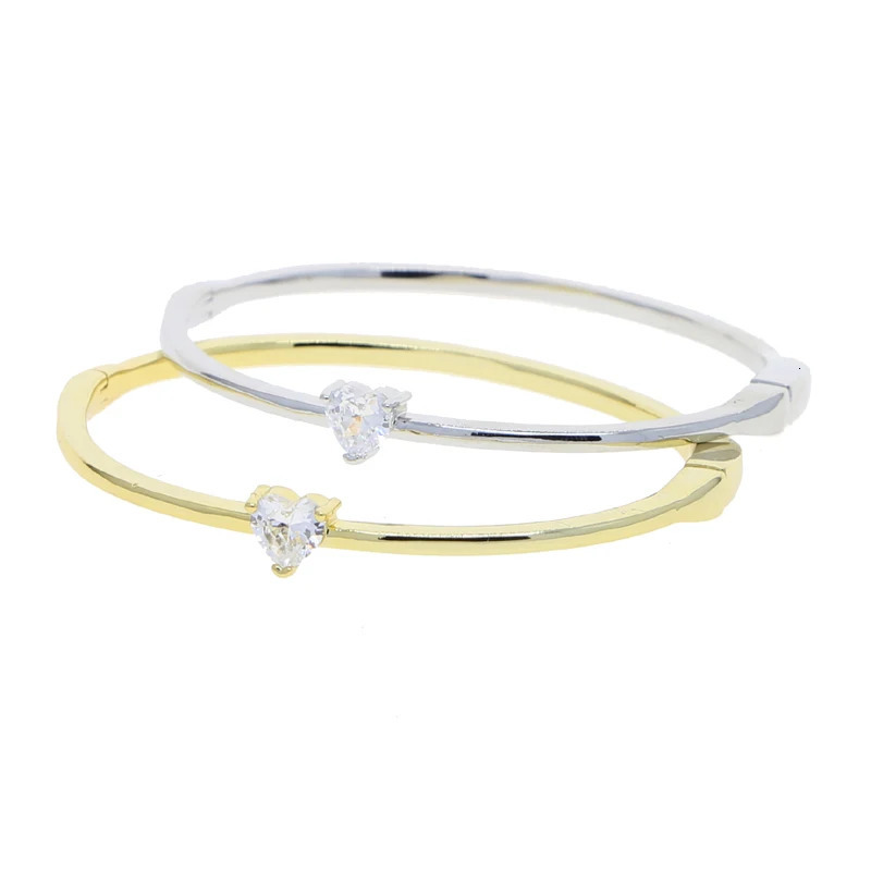 Summer Accessories 58-60mm Heart White Stones CZ Bangles for Women with 2 Colors of Gold and Platinum Plated Fashion Jewelry 250408