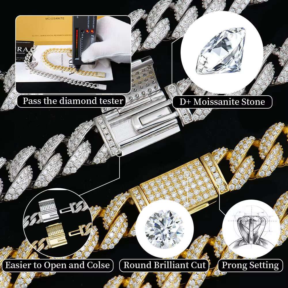 Miami Cuban Chain Iced Out Moissanite Bracelet 8mm 10mm 12mm Arc Style Ready to Ship 925 Silver for Men /Womens Charm