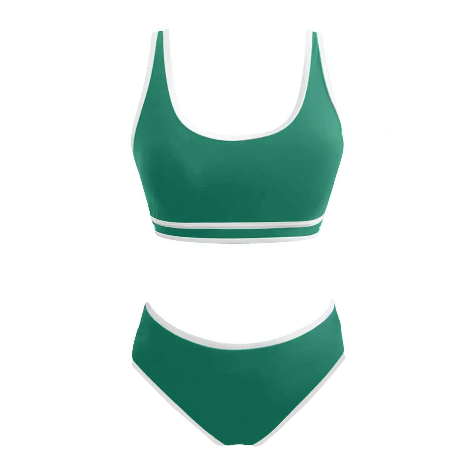 Dongdumaoyi Women S High Waisted Bikini Sets Sporty Two Piece Swimsuit Color Block Cut Bathing Suits For