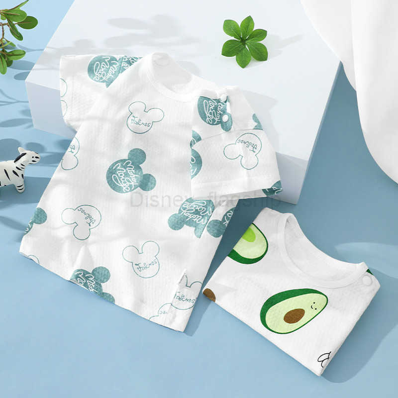 Disney Baby Short Sleeve Set Thin Summer Boys and Girls Pure Cotton Split Clothes Childrens Cartoon Pajamas Shorts Summer ClothesXJ250409