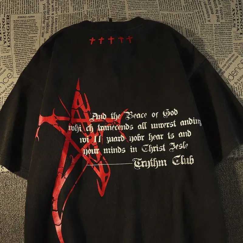 American street fashion letter graphic T-shirt short sleeved print for men and women in summer loose and personalized street hip-hop casualXJ250409