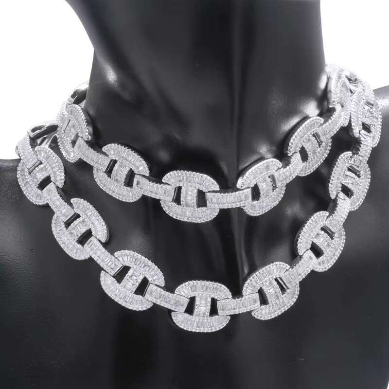 Sliver Hip Hop 15mm Miami Ice Out Moissanite Cuban Chain Fashion Jewelry