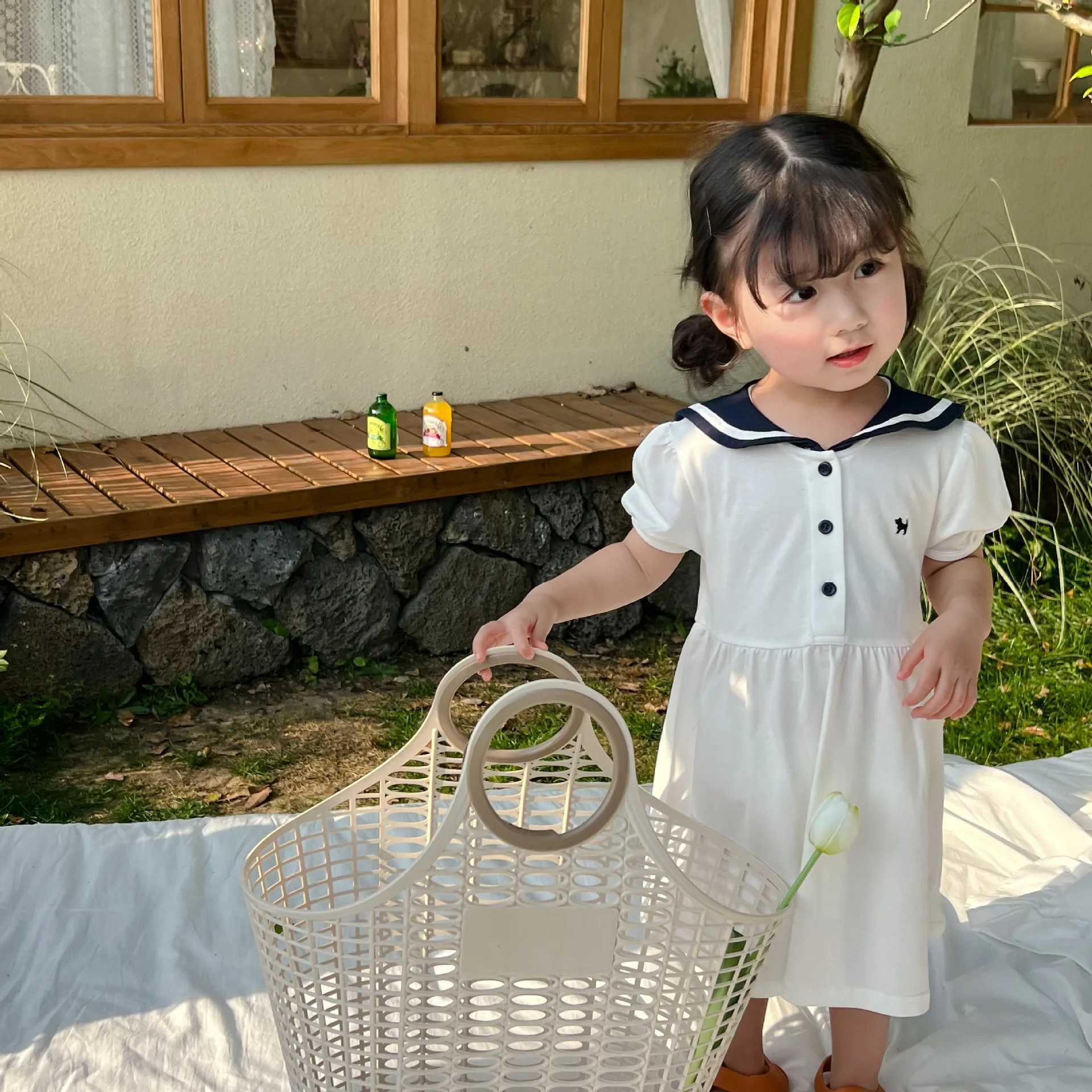 Brothers sisters summer navy boys dress suit short sleeved girls dress family matching suit S2548
