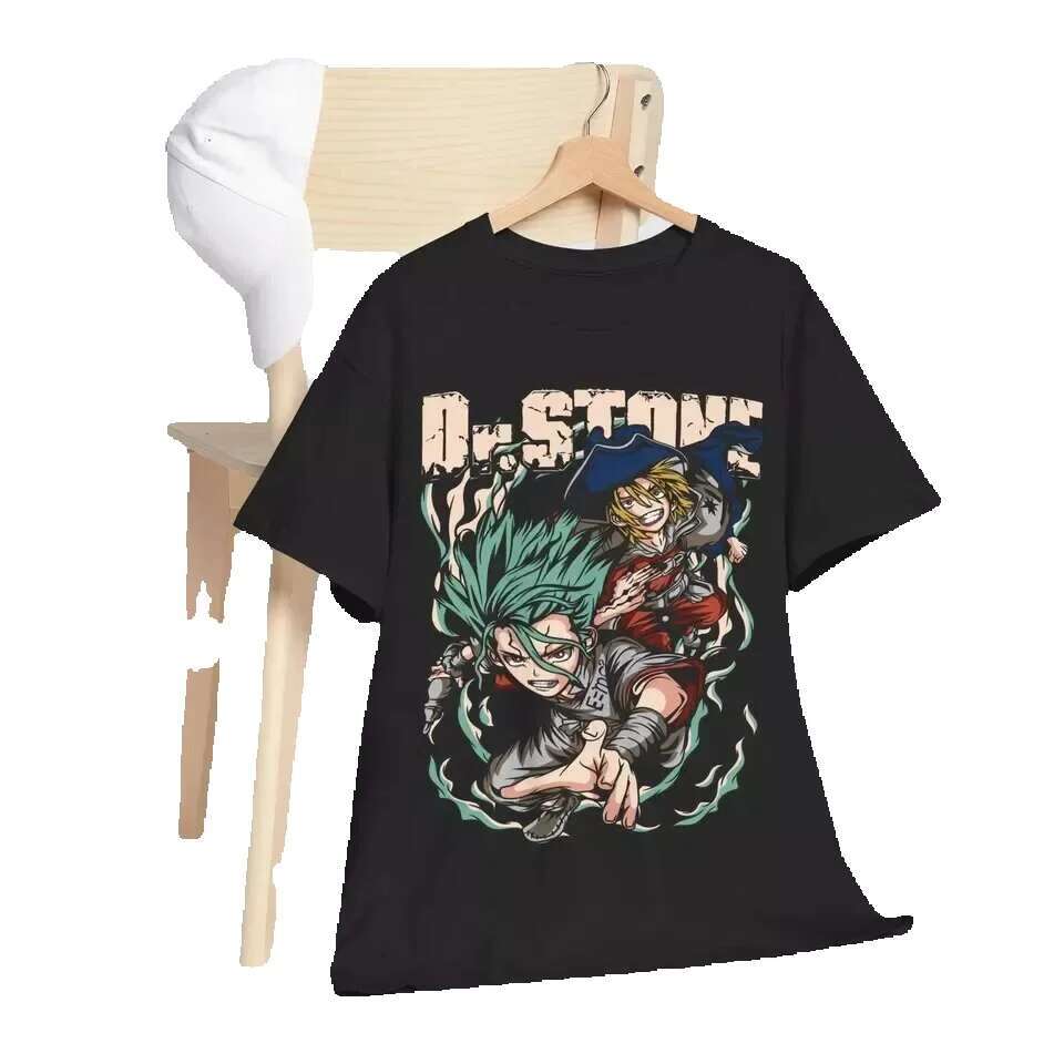 Dr. Stone Suika Senku Ishigami Taiju Oki Ryusui Black Gift Shirt 2025SS Anime Casual Extra Large Cotton T-shirt