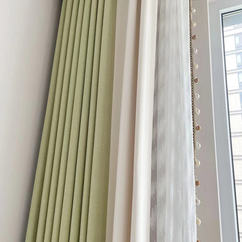 C352 Japanese style chenille herringbone curtain living room bedroom bay window balcony shading study net celebrity new finished product wholesale