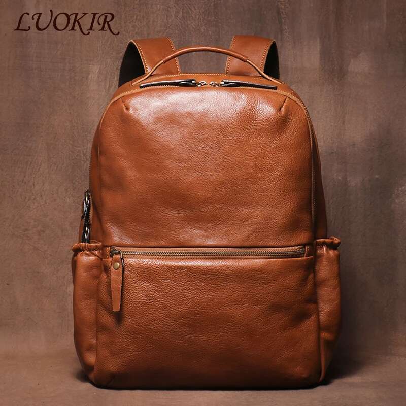 Women's Bags LUOKIR Men's Backpack Women Genuine Leather Large Capacity School Travel Outdoor Computer Bag For 15.6 Inch Laptop