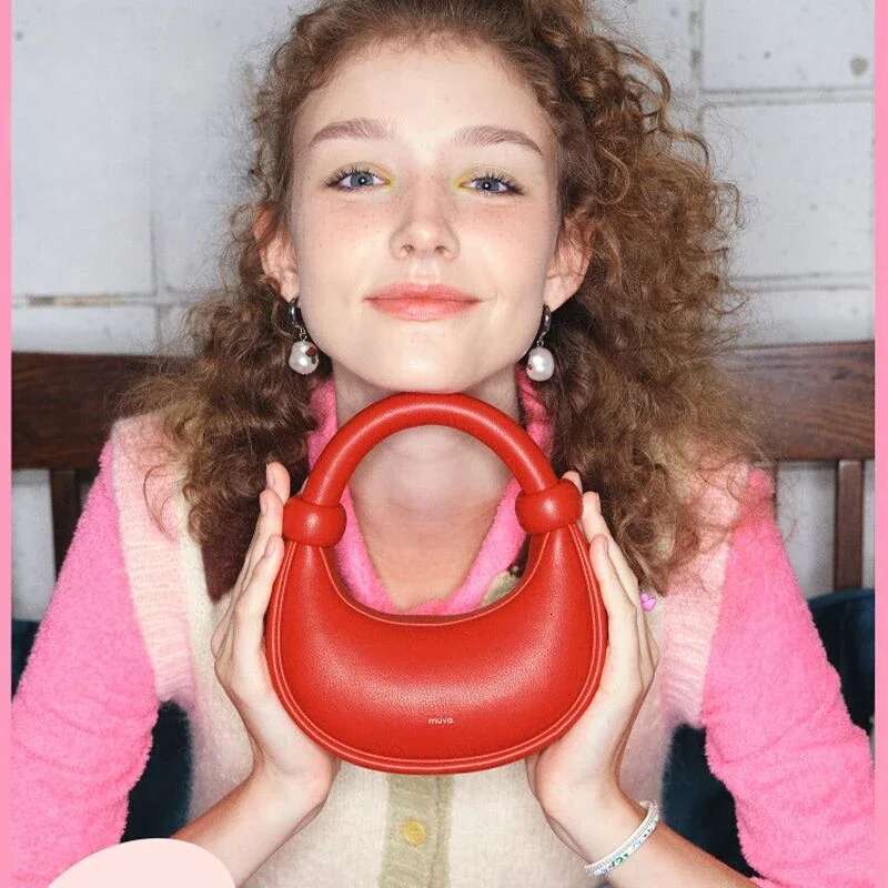 2024 New Red Unique Handbag Design Bead Soft European Bag Women's Crossbody Crescent French Underarm Designer Bags